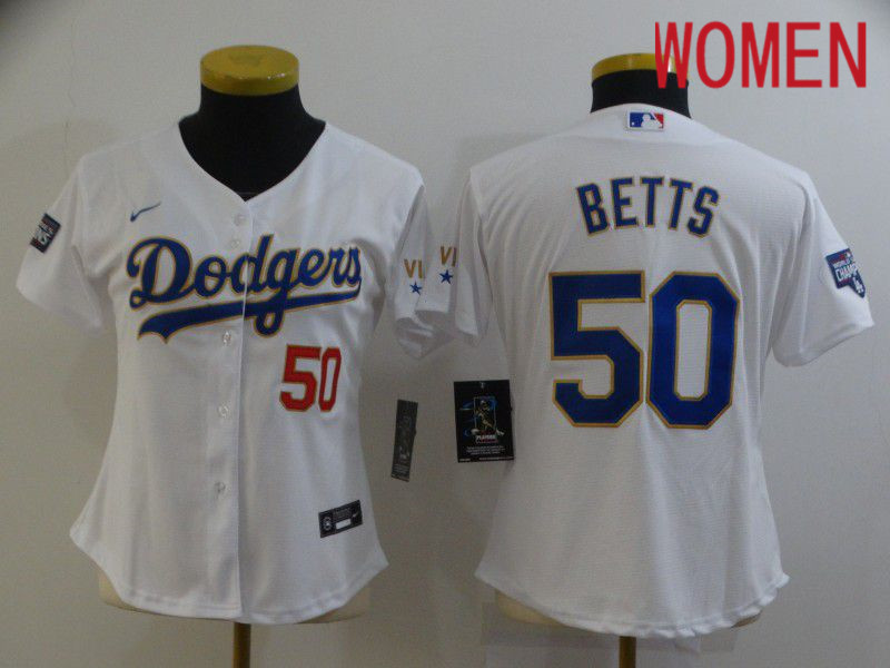 Women Los Angeles Dodgers #50 Betts White Game 2021 Nike MLB Jersey